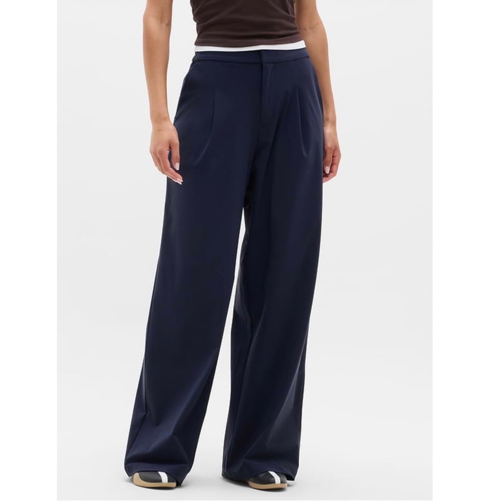 Athleta Navy Pinnacle High Rise Wide Leg Trousers Elastic Front Pleated 6 P
